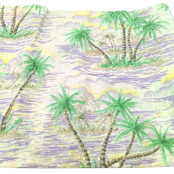 Vintage Hawaiian Tropical Palm Tree Print Fabric Retro Surfer Cloth 1yd - Picture 2 of 3